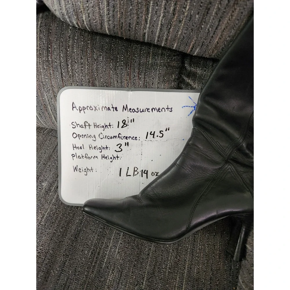 Vintage 90s Y2K Indeed Knee High Boots Black Leather Square Toe Stiletto 8.5M